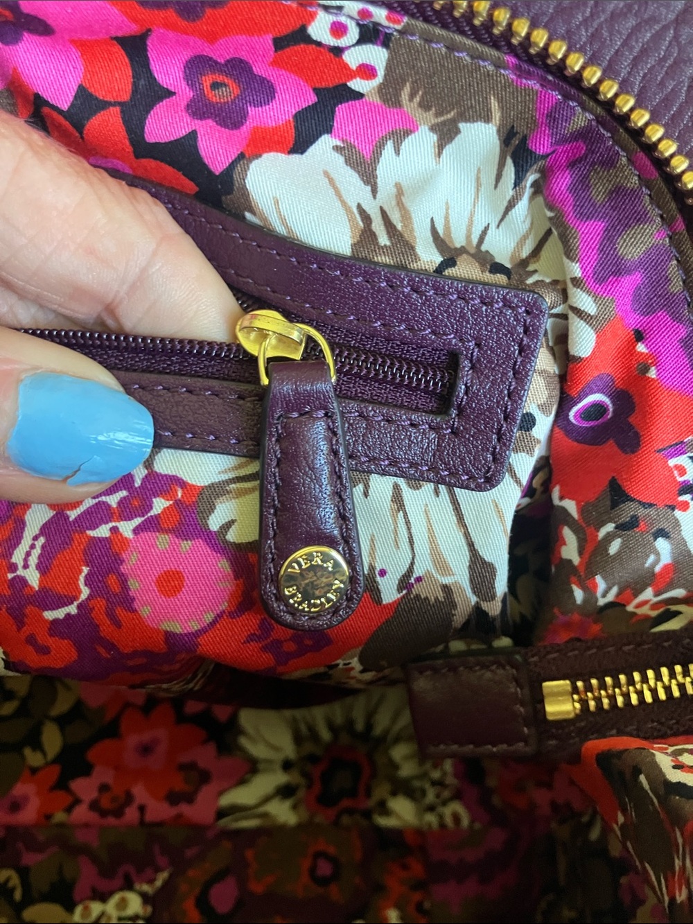 Vera Bradley Quilted Leather Stella Satchel in Aubergine, eggplant gold hardware - Picture 11 of 14